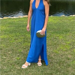 Elegant Blue Halter Maxi Dress